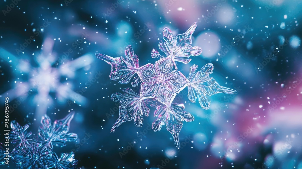 Aufkleber a stunning close-up of a snowflake, showcasing its intricate design against a blurred winter backgro