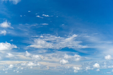 Obraz premium clear blue sky with clouds or little cloudy in daylight for cyan skyscape to cloudscape or ozone scene and beautiful nature background with copyspace to take a photo with cpl circular polarized filter