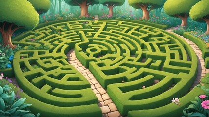 Naklejka premium Whimsical Garden Maze Cartoon Background Design