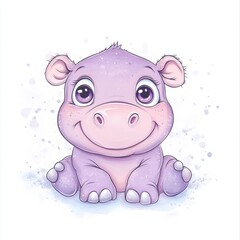 Fototapeta premium Cute cartoon hippo character with a cheerful expression.