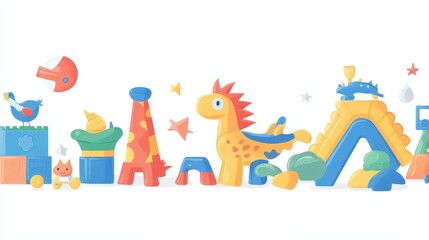 Obraz premium Bright and colorful children's playset featuring whimsical animal shapes and fun designs for imaginative play and creativity.