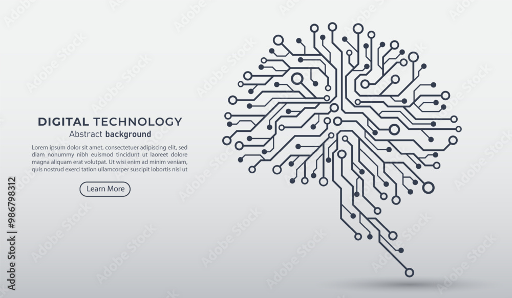 Fototapete Digital brain with circuit in white background. Artificial intelligence and innovation futuristic technology concept. Vector illustration art work for web, banner and template.
