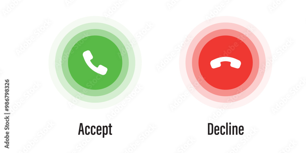 Poster Phone call accept and decline. Icon neon glowing for design element of telephone button, and smartphone dial symbol. Neumorphism style, UI UX design for app and web. Vector illustration.