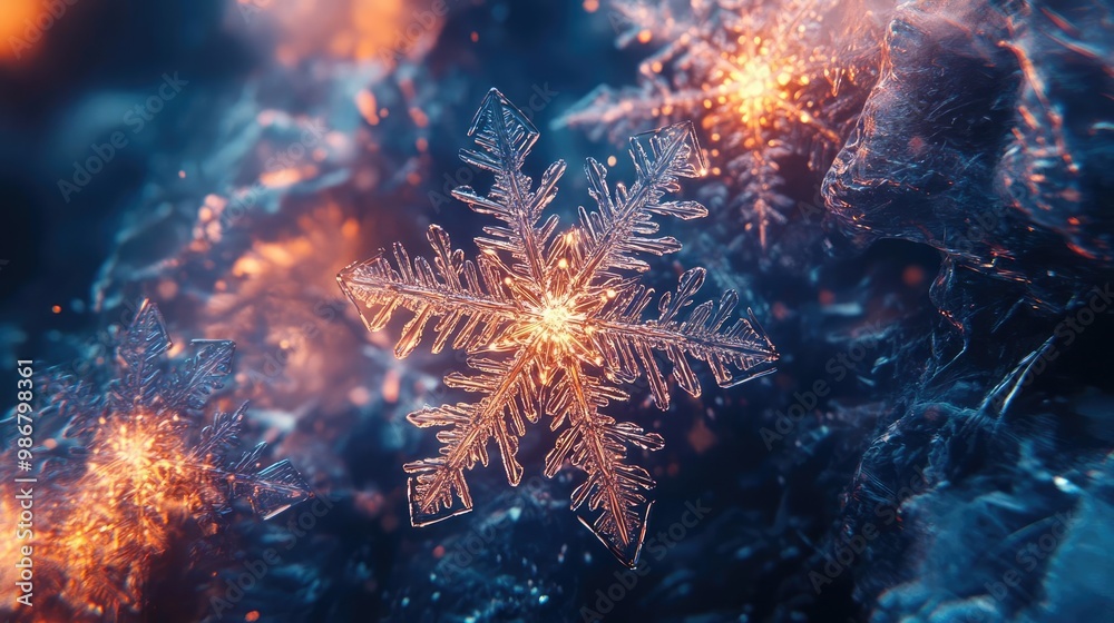 Aufkleber a stunning close-up of an ice crystal glistening amidst a backdrop of fiery colors, capturing the co
