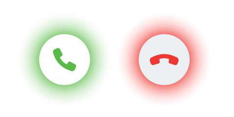 Phone call accept and decline. Icon neon glowing for design element of telephone button, and smartphone dial symbol. Neumorphism style, UI UX design for app and web. Vector illustration.