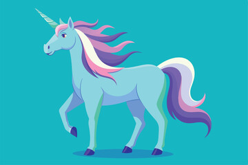 A colorful and whimsical unicorn with a flowing mane showcases its charm in a playful setting, Customizable illustration of a disproportionate sunrise.