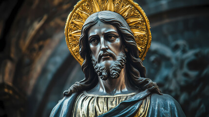 Obraz premium A statue of jesus christ with a golden halo on his head. Byzantine Empire. Illustration
