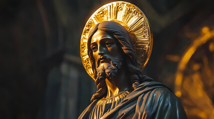 Obraz premium A statue of jesus christ with a golden halo on his head. Byzantine Empire. Illustration