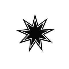 Bahai star. Black linear Bahai symbol. Religious symbol of Bahaism. Vector illustration.