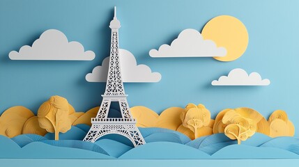 Eiffel Tower, Paris, delicate paper layers and cutouts, paper craft