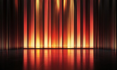 Abstract Red and Gold Striped Background with Reflective Floor