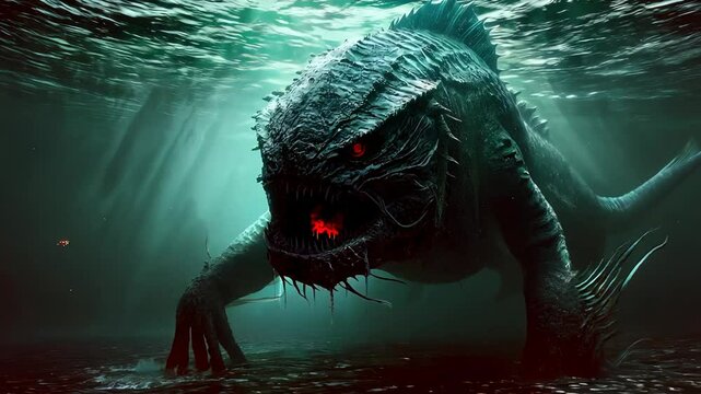 A mysterious sea monster lurks within the dark, deep waters