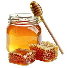 jar of honey and honeycomb on transparent background png
