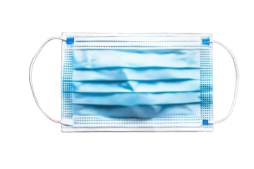 A close-up of a blue medical mask, symbolizing protection and hygiene during health crises and pandemics.