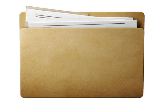 A classic brown folder filled with documents, perfect for organization and storage in an office or home environment.