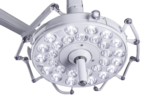 Modern surgical lamp equipped with multiple LEDs for efficient illumination in operating rooms and medical procedures.