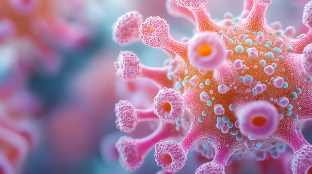 Dangerous virus for human health, under a microscope. ARVI epidemic, covid, dangerous diseases and vaccination