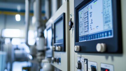 Fototapeta premium Industrial control panel with digital display