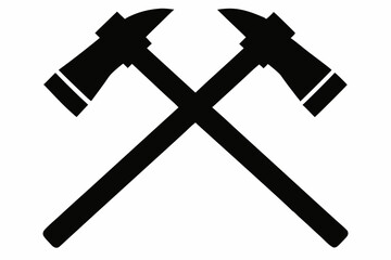 Two crossed hammer vector silhouette, Two crossed hammer icon