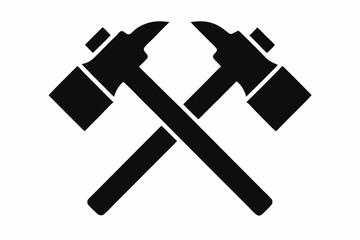 Two crossed hammer vector silhouette, Two crossed hammer icon