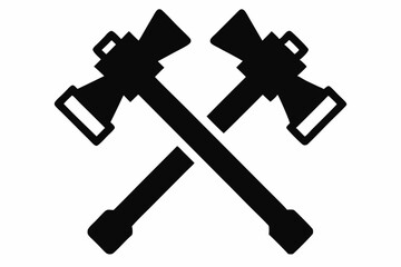 Two crossed hammer vector silhouette, Two crossed hammer icon