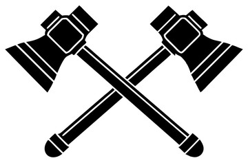 Two crossed hammer vector silhouette, Two crossed hammer icon