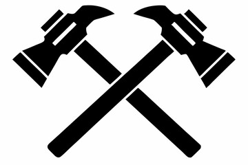 Two crossed hammer vector silhouette, Two crossed hammer icon