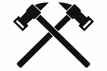 Two crossed hammer vector silhouette, Two crossed hammer icon