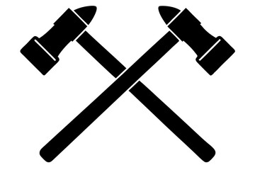 Two crossed hammer vector silhouette, Two crossed hammer icon