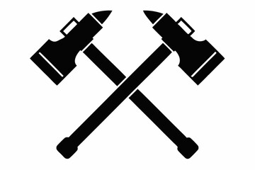 Two crossed hammer vector silhouette, Two crossed hammer icon