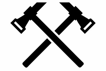 Two crossed hammer vector silhouette, Two crossed hammer icon