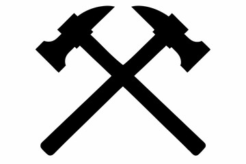 Two crossed hammer vector silhouette, Two crossed hammer icon