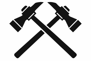 Two crossed hammer vector silhouette, Two crossed hammer icon