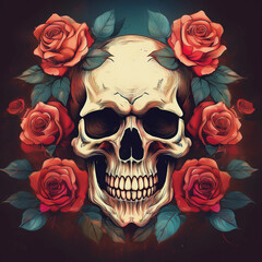 Retro image skull with roses, as a concept with space