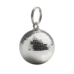 Obraz premium Shimmering Disco Ball Keychain Suspended on White Background