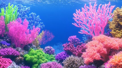 Obraz premium Vibrant coral reef teeming with diverse marine life and colors.