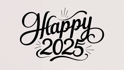 happy 2025 calligraphy lettering black ink on plain white background