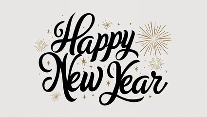 Obraz premium happy new year calligraphy lettering black ink on plain white background