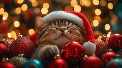 cat with christmas hat