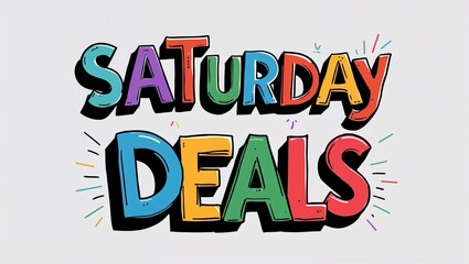 Saturday deals colorful hand drawn lettering art design on plain white background