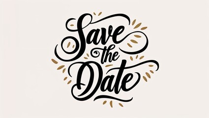 save the date calligraphy lettering black ink on plain white background