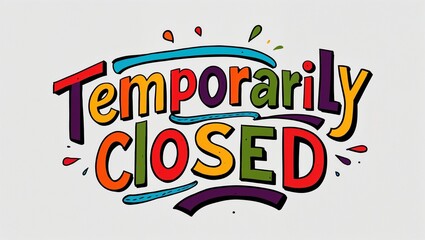 Fototapeta premium temporarily closed colorful hand drawn lettering art design on plain white background