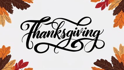 thanksgiving calligraphy lettering black ink on plain white background