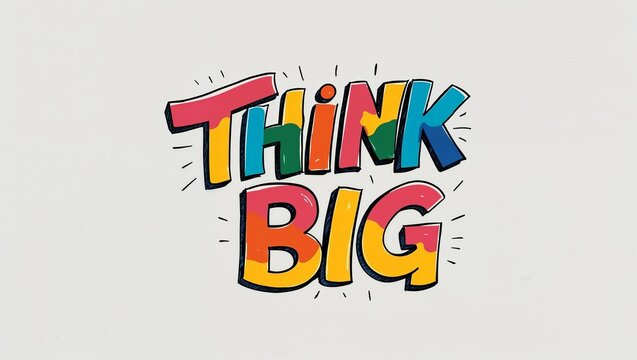 think big colorful hand drawn lettering art design on plain white background