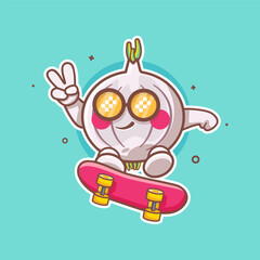 cool garlic character mascot playing skateboard isolated cartoon