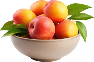 Delicious Bowl of Peaches  isolated on transparent png background