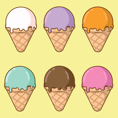 Ice cream icon set in cartoon style. Vector illustration isolated on white background.