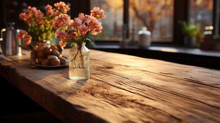 Photo-realistic kitchen wood countertop background for mockups