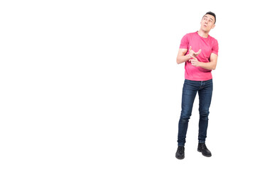 Thoughtful man counting on fingers in studio