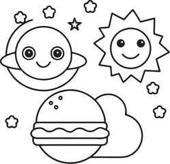 Fototapeta premium Hand drawn kawaii coloring book illustration